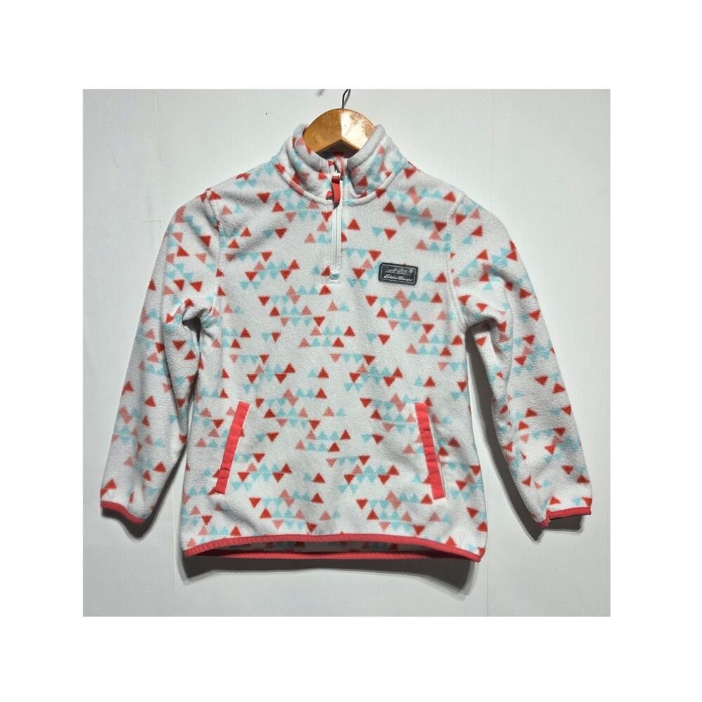 Eddie Bauer Youth Cozy Quest Fleece Quarter Zip Pullover White & Coral Youth Med